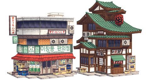 Low poly pixel art buildings for a scene, made with Eevee : r/blender