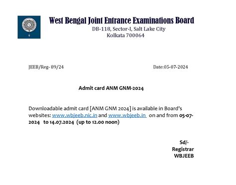 Wb Anm Gnm Admit Card 2024