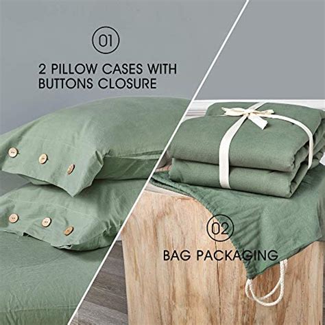 Jellymoni Green Washed Cotton Duvet Cover Set Piece Luxury Soft