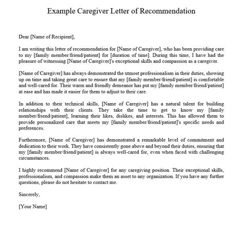 Caregiver Letter Of Recommendation Sample Culturo Pedia