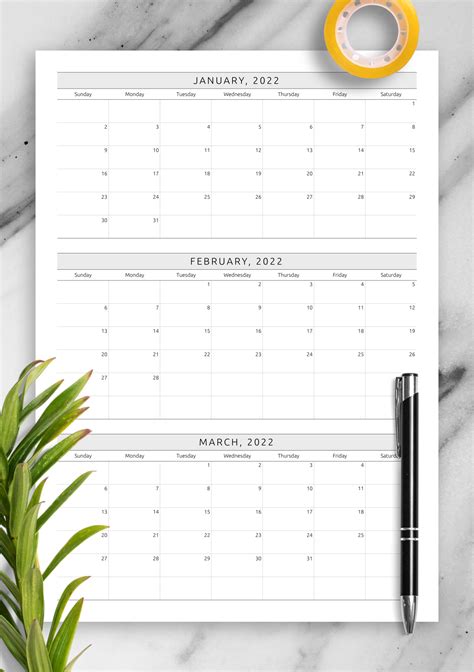 Quarterly Printable Calendar