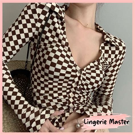 Jual LINGERIE MASTER T 70 Women Retro CheckerBoard Long Sleeve