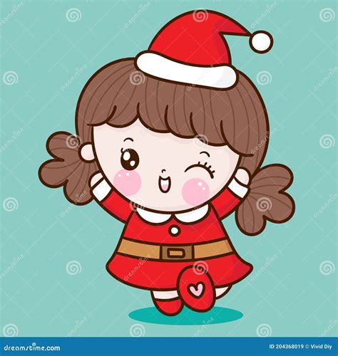 Cute Santa Claus Girl Vector Merry Christmas Kawaii Cartoon X Mas