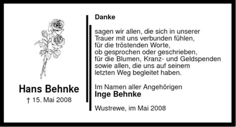 Traueranzeigen Von Hans Behnke AZ Trauer De