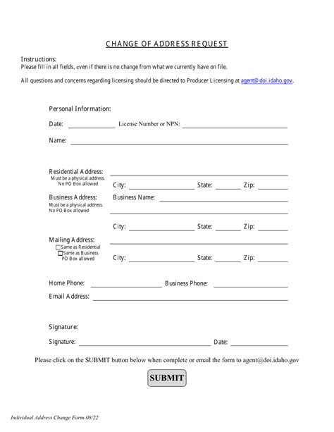 Idaho Individual Address Change Form Fill Out Sign Online And