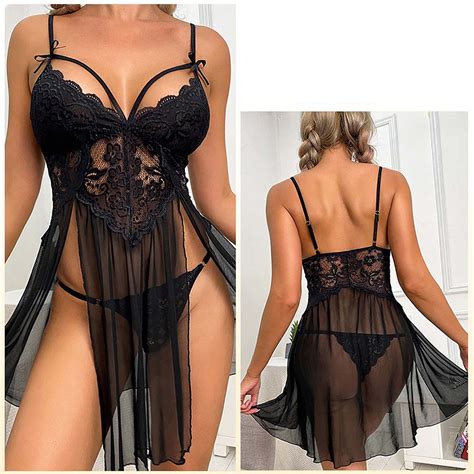 Xysaqa Women S Lace Lingerie Babydolls Sheer Strap Chemise Teddy V Neck