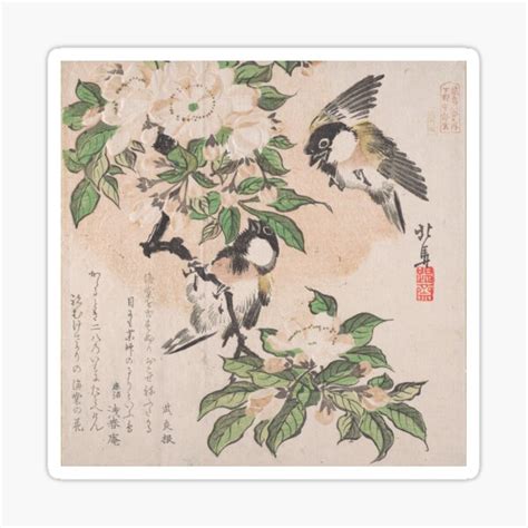 Marsh Tits and Crab Apple Flowers Japanese Edo Art kachō Sticker for Sale by andydavistech