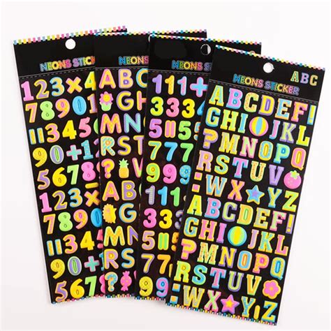 LETTERS NUMBERS STICKERS Zelfklevende Glitter Alfabet Craft 3D