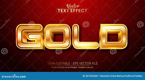 Gold Text Shiny Gold Style Editable Text Effect Stock Vector