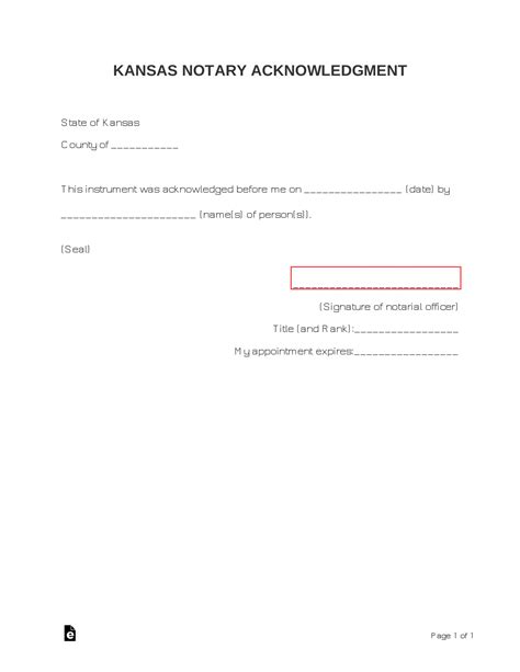 Free Kansas Notary Acknowledgment Form Pdf Word Eforms