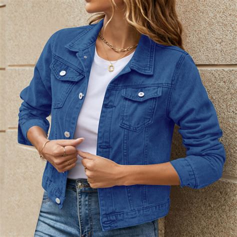 Beppter Women's Basic Solid Color Denim Jacket, Button Down, Cotton ...