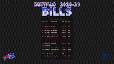 2020-2021 Buffalo Bills Wallpaper Schedule