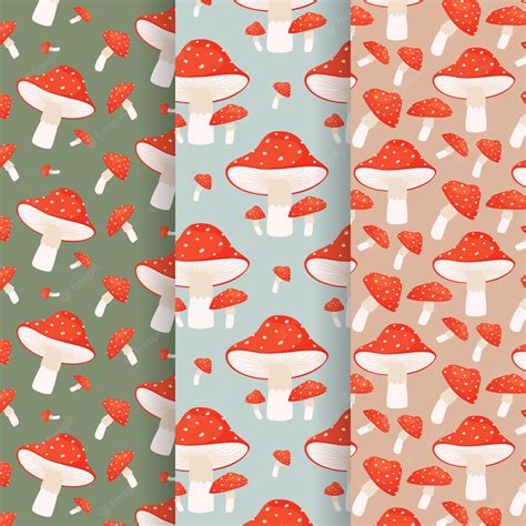 Premium Vector Amanita Muscaria Mushroom Seamless Patterns Set Vector