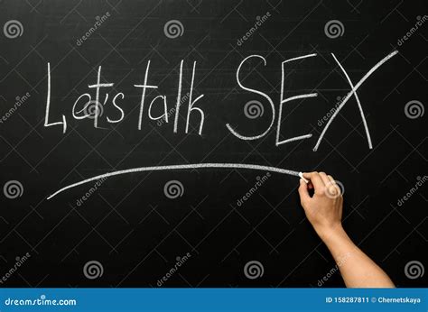 Frau Schreibt Auf Der Tafel Let`s Talk Sex Stockbild Bild Von