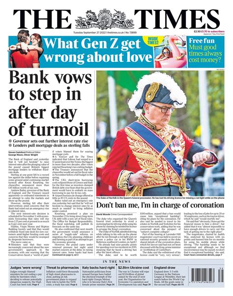 Times Front Page Th Of September Tomorrow S Papers Today