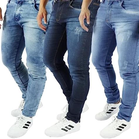 Kit 3 Calças Jeans Masculina Slim Original Elastano Lycra Shopee Brasil