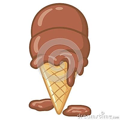 Chocolate Ice Cream Scoops Cone Illustration Vector CartoonDealer