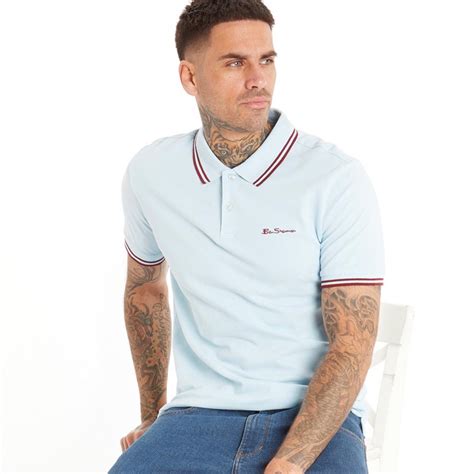 Buy Ben Sherman Mens Twin Tipped Polo Sky Blue