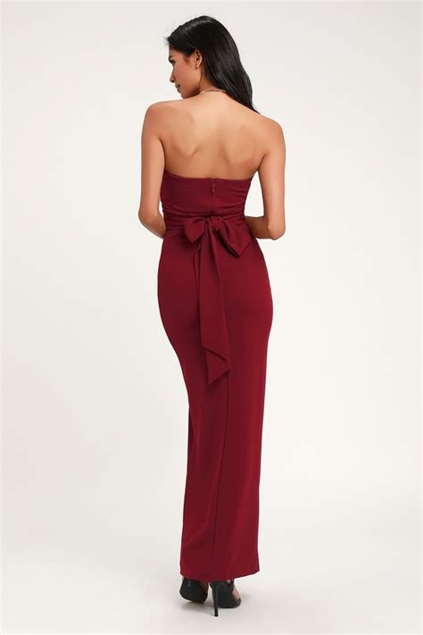 Lovely Wine Red Dress Strapless Dress Maxi Dress Gown Lulus