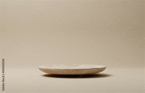Wooden Product Display Podium On Beige Nude Background D Rendering
