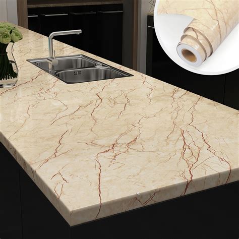 Yenhome Marble Contact Paper Peel And Stick Backsplash Wallpaper 24 X 120 Yellow Marble