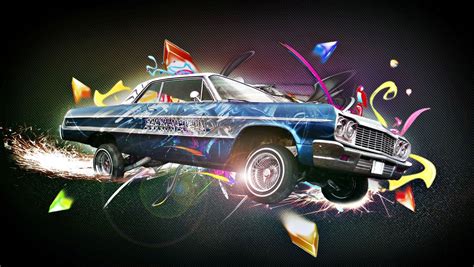 Blue 1964 Impala Lowrider And Graphics HD Wallpaper | Lowriders ...