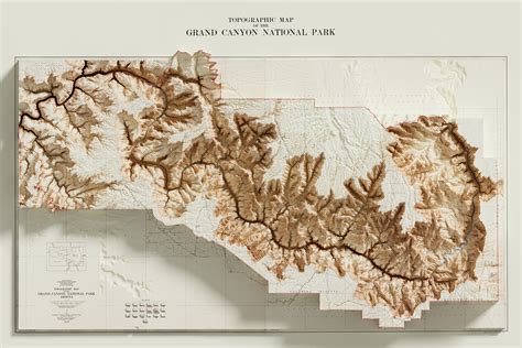 Grand Canyon Vintage Topographic Map C Shaded Relief Map Etsy