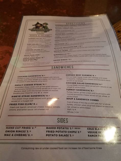 Menu At Omalleys Pub And Grill Sylva