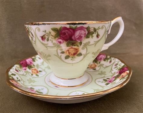 Royal Albert Rose Cameo Green Teacup And Saucer Set Etsy