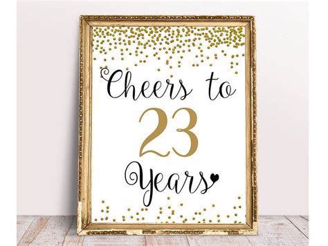 Cheers To 23 Years 23rd Birthday Sign 23rd Anniversary Sign Gold