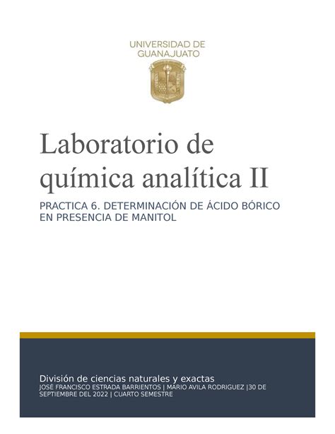 Practica 6 Determinacion De Acido Borico En Presencia De Manitol