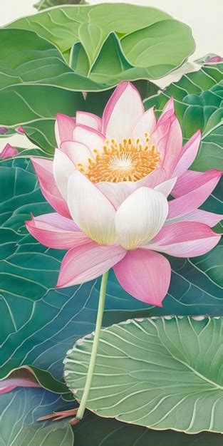 Premium Photo A Painting Of Lotus Flowers In A Pond