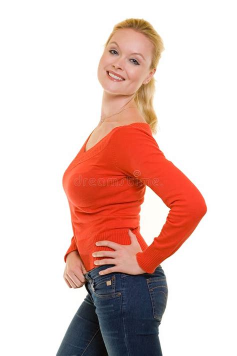 Red Sweater Stock Photo Image Of Modern Slim Shoulder 3929934