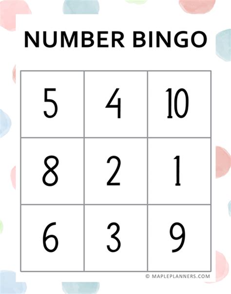 Bingo Numbers 1 10 Pdf