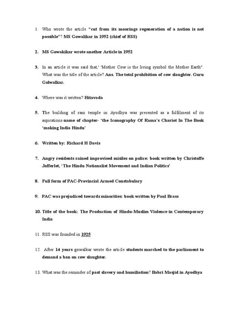 History Test Questions And Answers Contemporary India Pdf