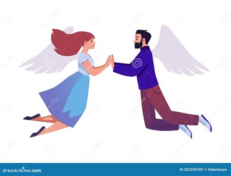 Couple Of Lovers Holding Hands Flying On The Wings Of Happiness Vector