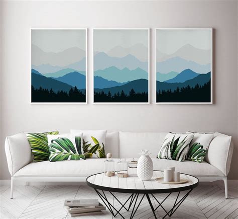 Mountains Poster Set Of Prints Blue Gray Wall Art Abstract Landscape