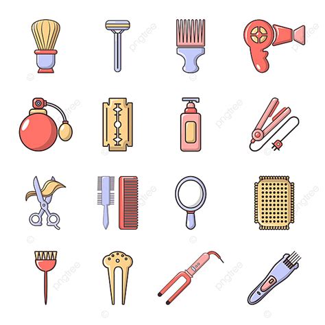 Conjunto De Iconos De Peluquería Estilo De Dibujos Animados PNG