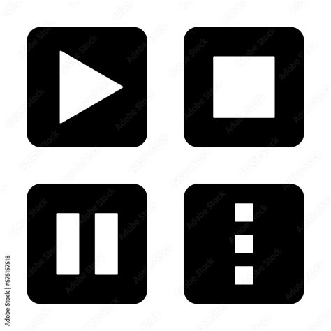 Play Stop Pause Details Or Settings Icon Set Of Black And White Button