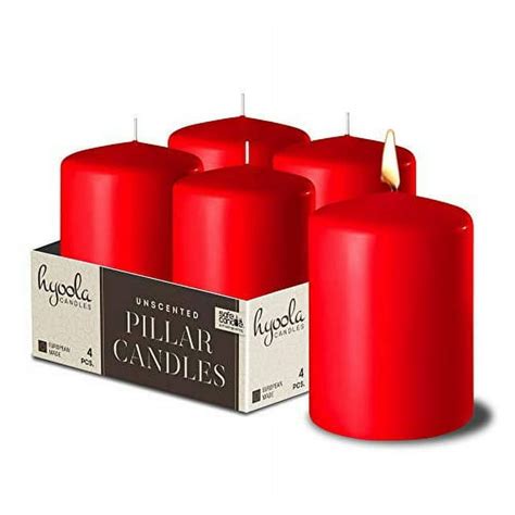 Hyoola 2 X 3 Inch Unscented Dripless Pillar Candles Red Color 4 Pack