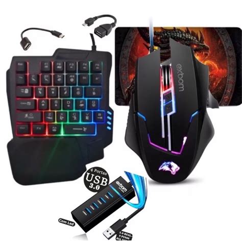 Kit Mobilador Gamer Completo Teclado One Hand E Mouse Kit Celular