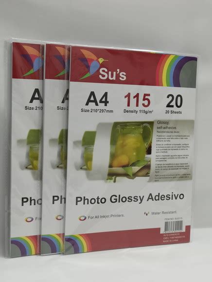 100 Folhas de Papel Fotográfico Adesivo 115g Glossy Su s Elo7