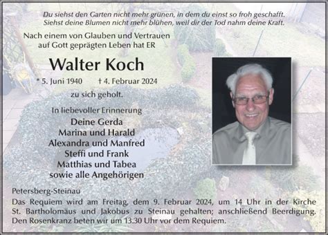 Traueranzeigen Von Walter Koch Trauer De