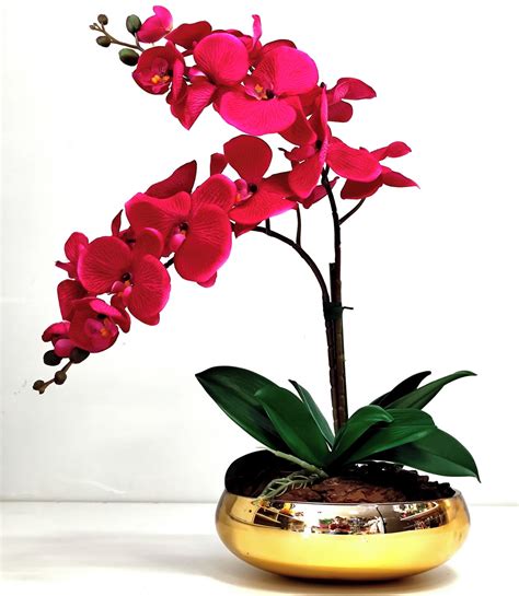 Arranjo Flores 2 Orquídeas Artificial Rosa E Vaso Elo7