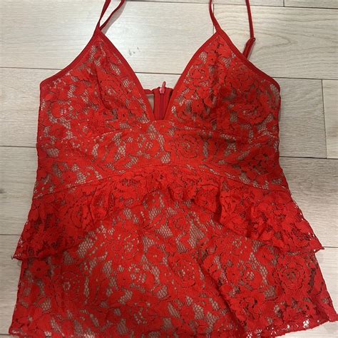 Red Lace Tank Top Zipper In The Back Small Depop