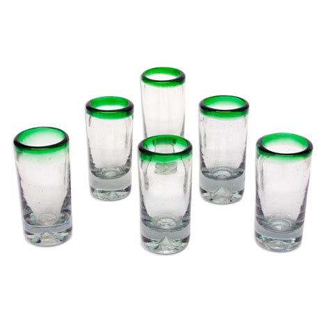 Green Rim Shot Glass Drinkware Set Of 6