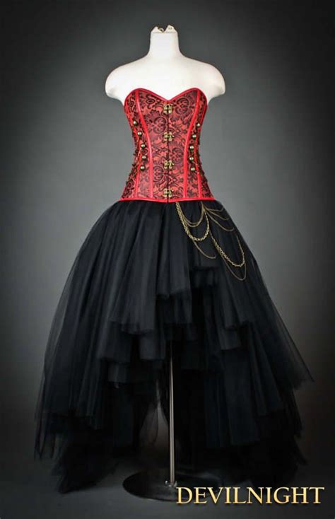 Red And Black Gothic Steampunk Corset High Low Prom Party Dress