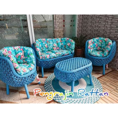 Jual Set Kursi Korsi Bangku Sofa Brekele Anyaman Rotan Sintetis