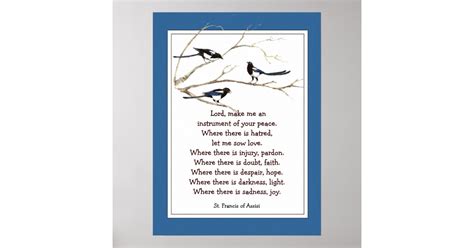 St Francis Of Assisi Prayer With Magpie Birds Poster Zazzle