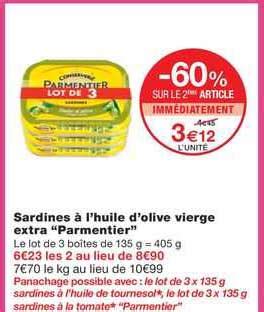 Promo Sardines L Huile D Olive Vierge Extra Parmentier Chez